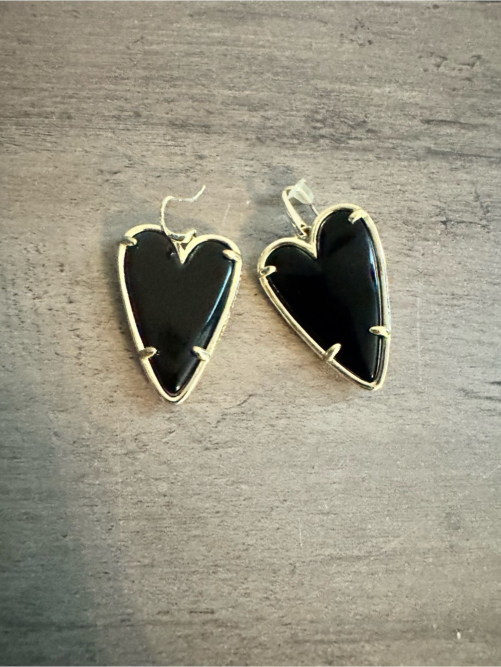 Kendra Scott Black Heart Drop Earrings with Gold Trim